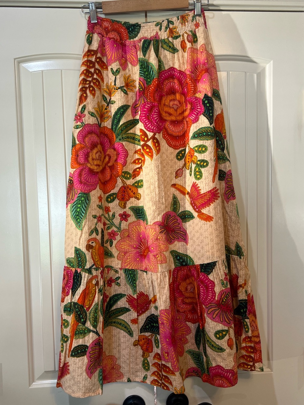 En Creme Maltese Block Tropical Skirt in Peach Multi-Farm Rio Style-Small